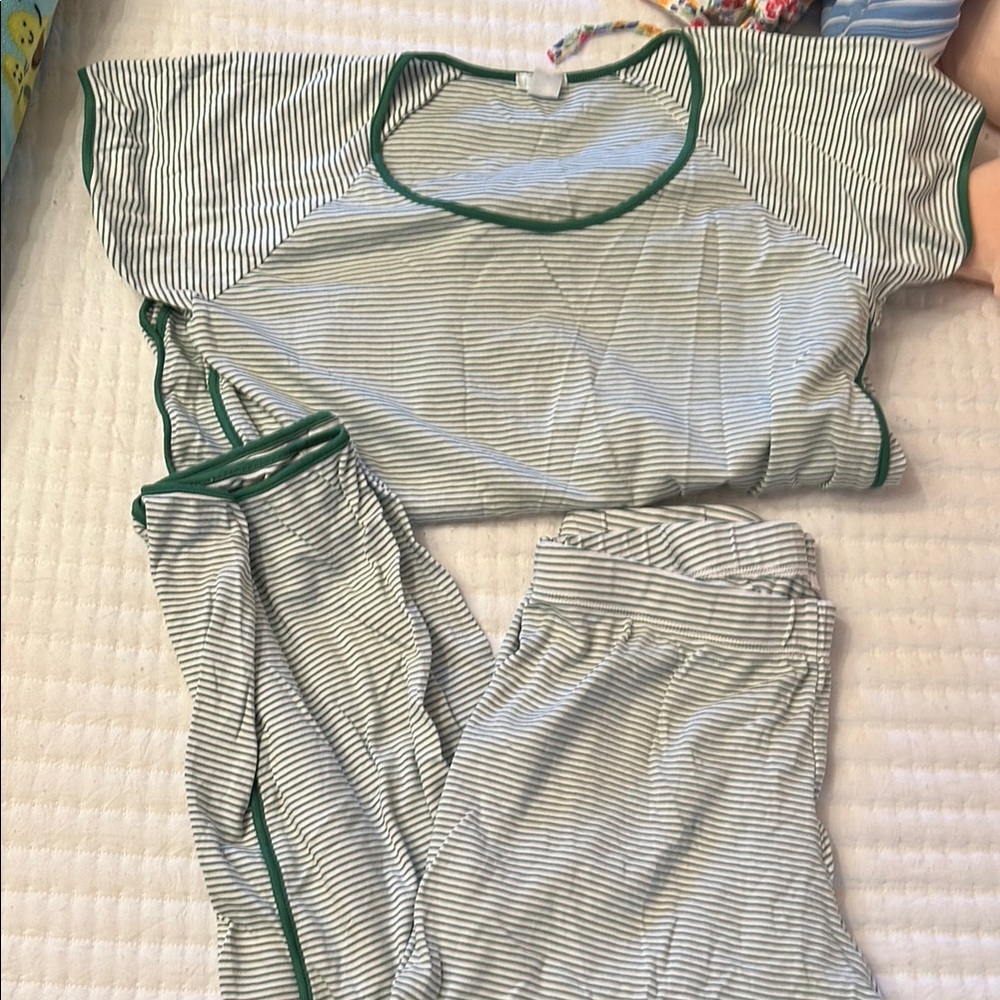 Green and White Striped Pajama Set